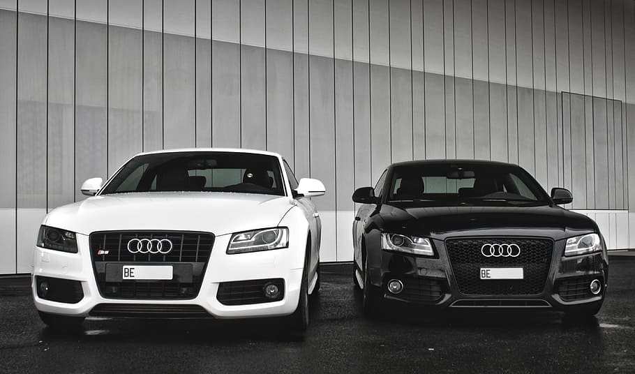 dua, hitam, putih, mobil audi, hitam dan putih, Audi, mobil, kendaraan, audi quattro, otomotif