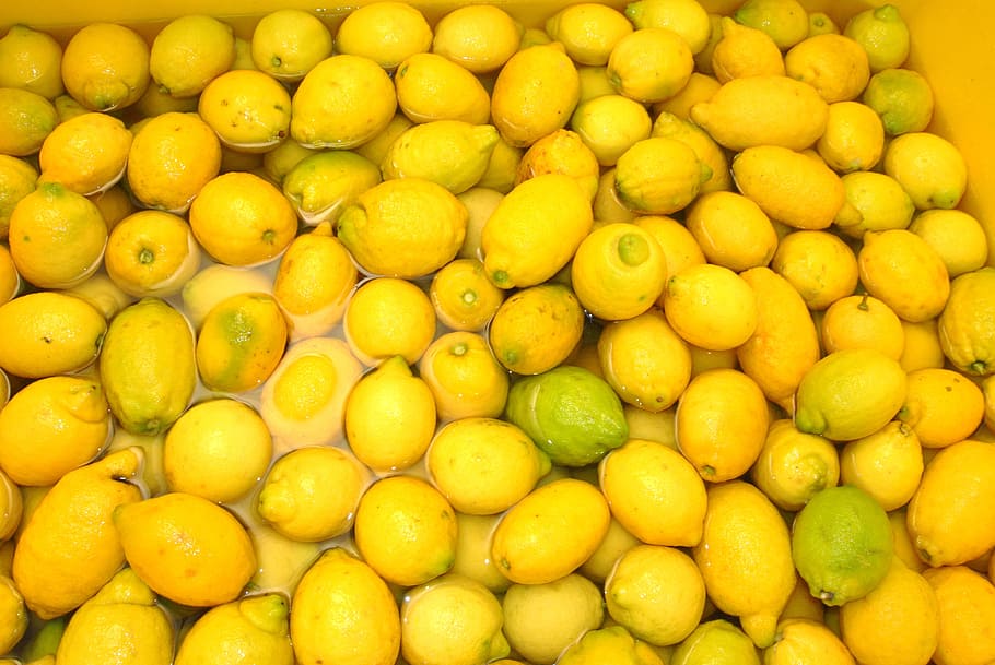 pile, yellow, papaya, lemons, sorrento, italy, limoncello, passion, fruit, full frame