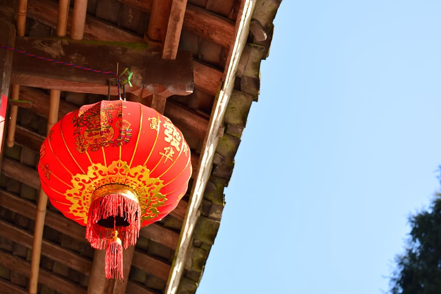 Lantern, Housing, Blue Sky, cultures, chinese lantern, hanging, chinese lantern festival, low angle view, lighting equipment, sky
