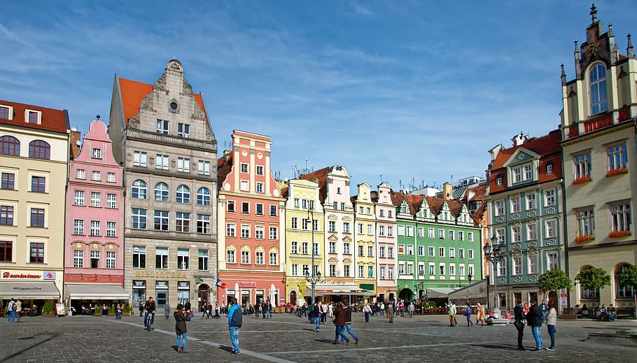 polônia, silésia, wroclaw, wrocław, centro histórico, arquitetura, fachadas, construção, historicamente, exterior do edifício