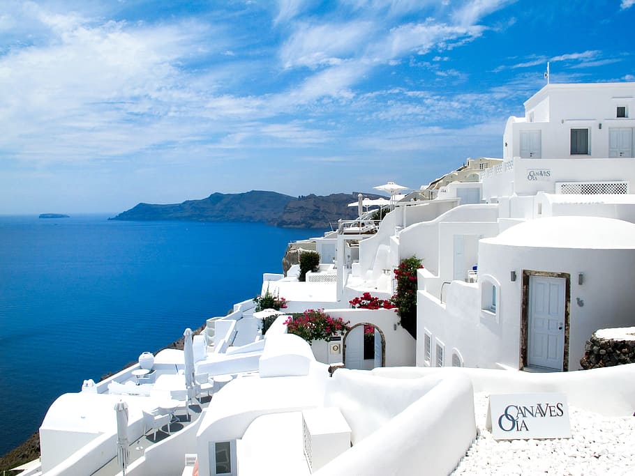 white, concrete, house, body, water, greece, sea, sea view, south, santorini