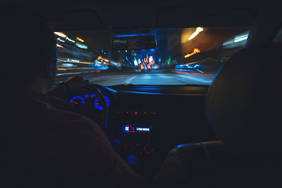 mengemudi, mobil, jalan, malam, Pria, di jalan, di malam hari, orang-orang, kecepatan, transportasi