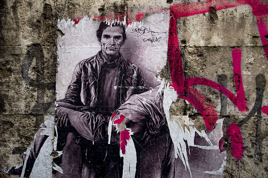 wall, poster, sign, bill, old, dirty, grunge, pasolini, filmmaker, director