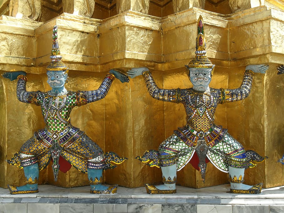 Tailândia, Bangkok, Palácio Real, Figuras, ouro, cor dourada, destinos de viagem, ninguém, estátua, dia