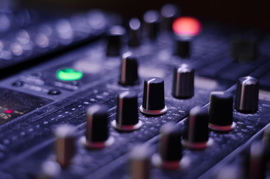 selective, focus photography, mixing, console, mixer, knobs, panel, sound, music, recording