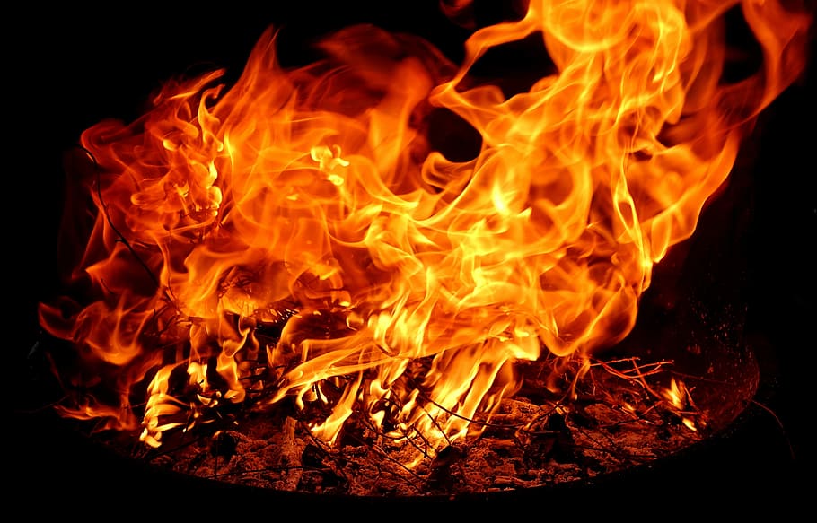 hoguera, fuego, quema, llama, carbón, quemar, caliente, estado de ánimo, fogata, chimenea