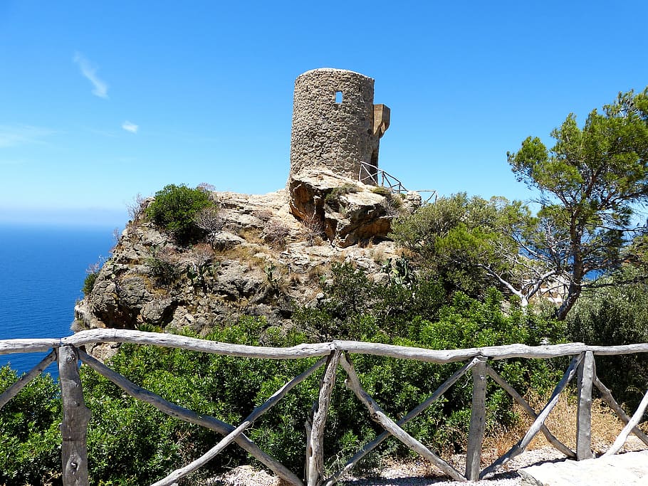 spain, mallorca, balearic islands, coast, building, places of interest, sky, day, nature, tree