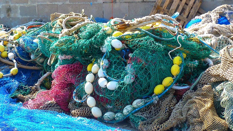 fishnet, port, colorful, picturesque, ropes, woven, fishing, fishing net, fishing industry, commercial fishing net