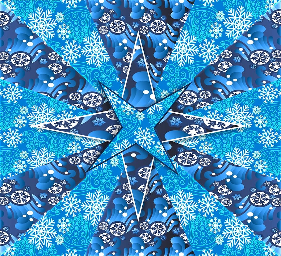 azul, multicolorido, digital, papel de parede, flocos de neve, decoração, natal, fundo, papel, presentes