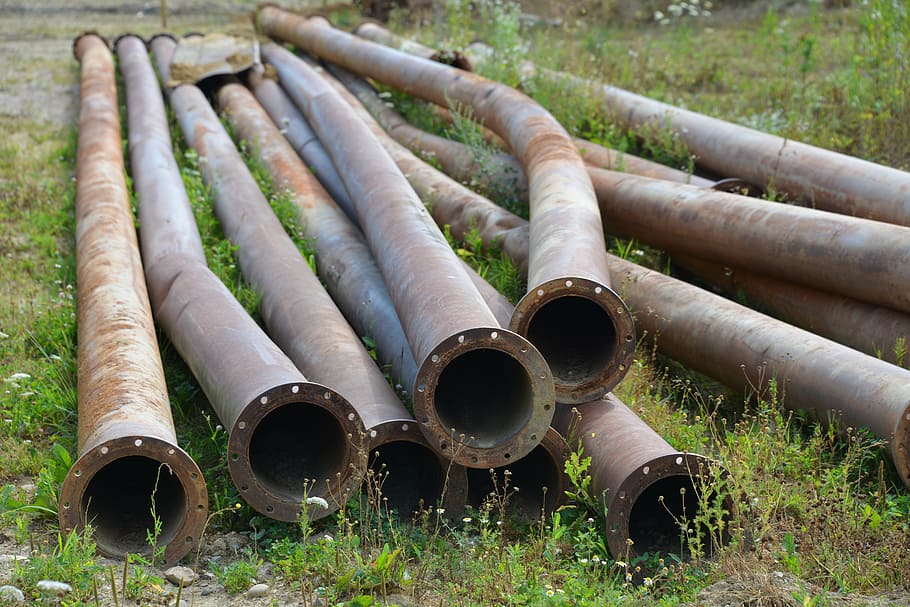 pipes, metal, stainless, rivet, water pipe, line, oxidized, technology, iron, old