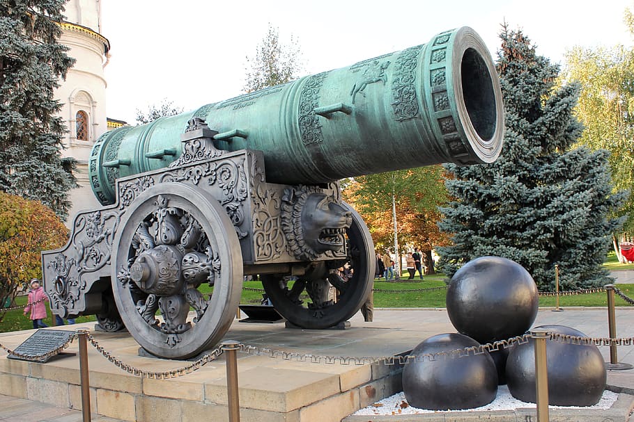 tsar cannon, russia, moscow, the kremlin, tree, weapon, cannon, day, architecture, military