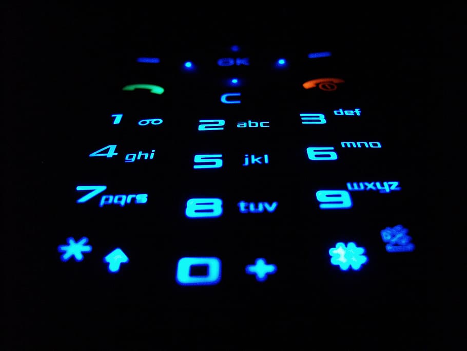 candybar keypad, keyboard, mobile phone, telefonia, keys, numbers, mobile, technology, blue, illuminated