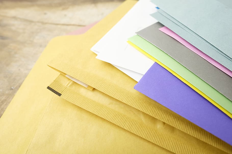 closeup, photography, assorted, colored, papers, envelope, stationery, a lot, the envelope, letter