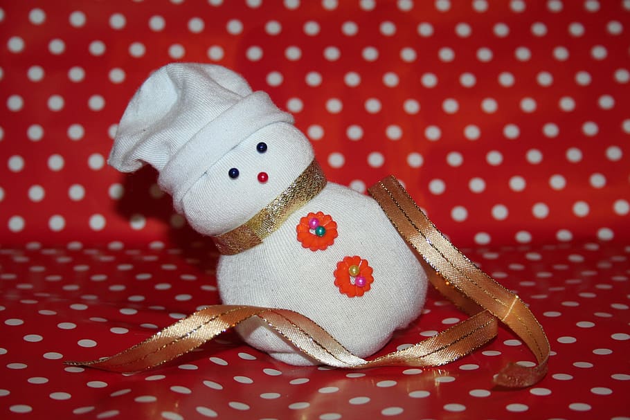 snowman, winter, red, gold, white, christmas, decoration, celebration, santa claus, representation