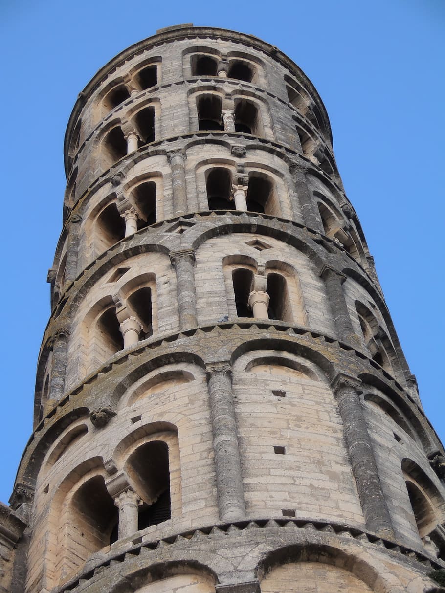 tour fenestrelle, uzès, monumentos, fachada, catedral de saint théodorit, Vista de ángulo bajo, historia, arquitectura, estructura construida, pasado