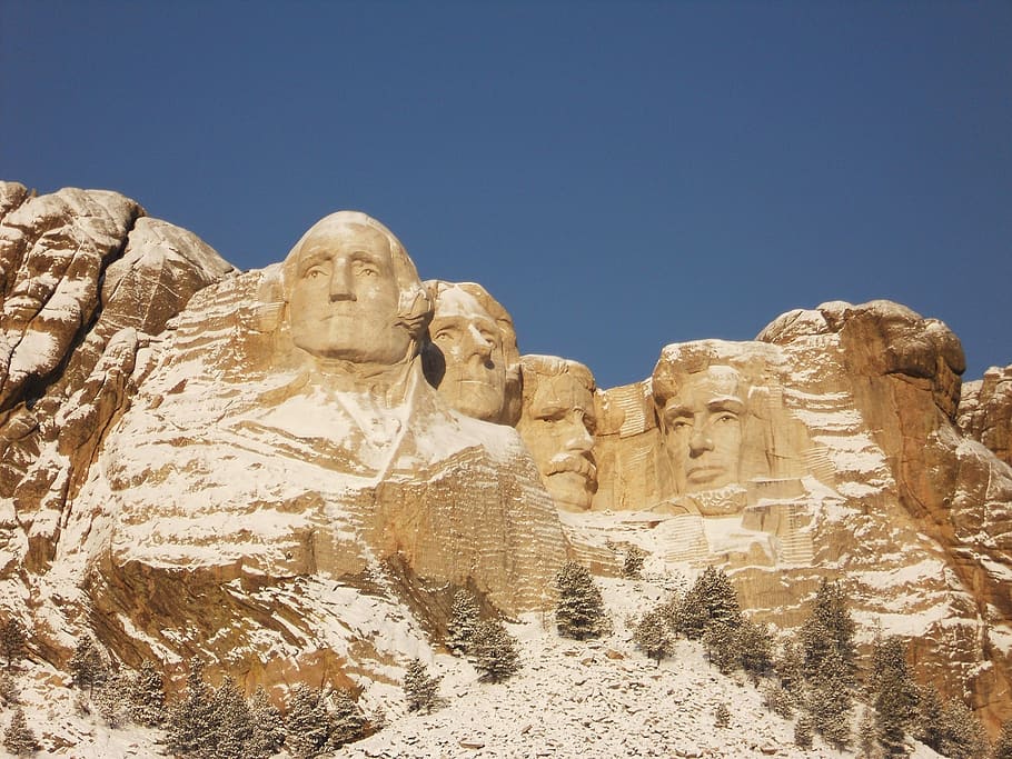 Mount Rushmore, Monumento, invierno, nieve, punto de referencia, escénico, Dakota del Sur, memorial, nacional, parque