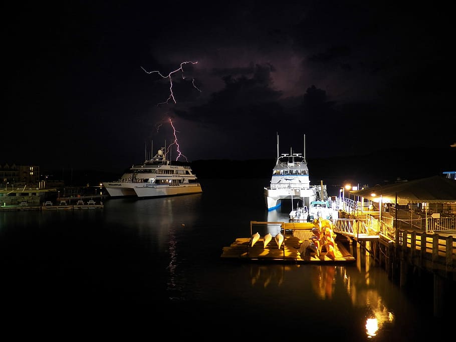 Lightning, Storm, Stormy, Sky, lightning, storm, thunder storm, whale watch vessels, boats, ocean, sea