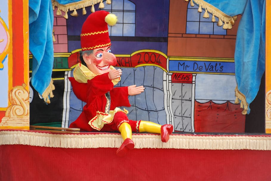 puppet, puppet stage, punchinello, clown, fun, punch and judy show, punch, pulcinella, naughty, children