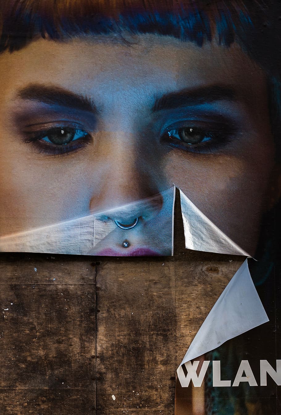 woman, piercing, poster, eyes, face, mute, sad, human, view, see