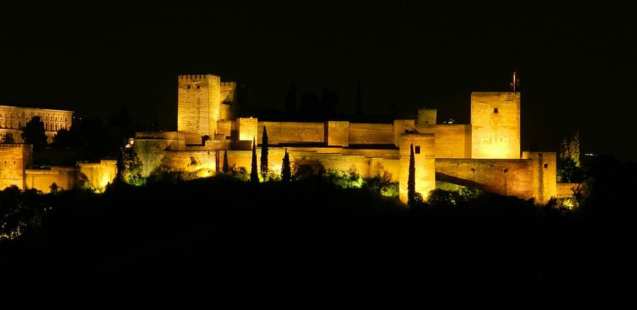 Alhambra, Granada, Andalucía, España, palacio, árabe, arquitectura, patrimonio, unesco, noche