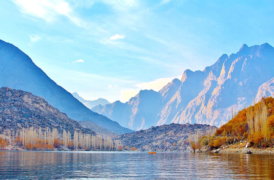mountain range, body, water, daytime, Tree, Lake, Pakistan, Nature, Landscape, forest