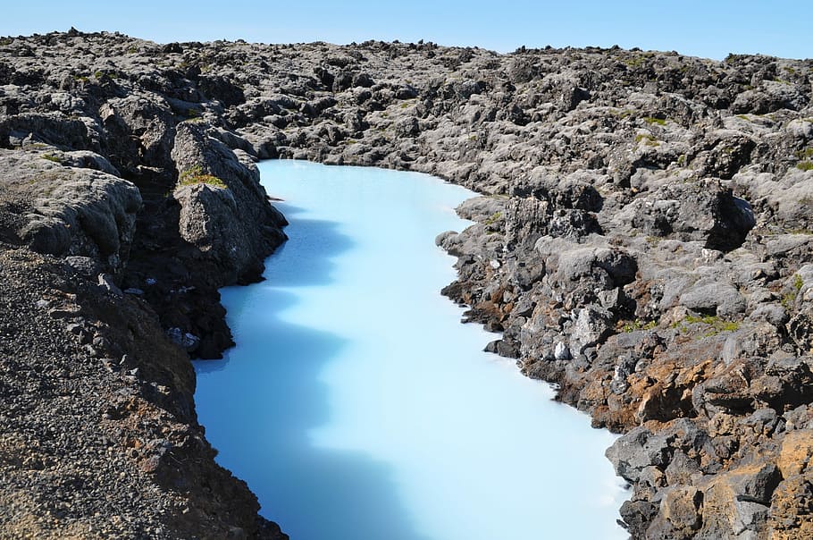 Голубая лагуна, Исландия, Природа, рок - объект, без людей, синий, вода, море, сцена, камень