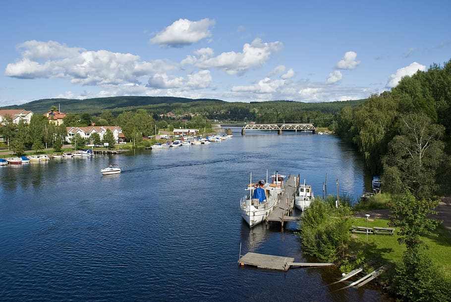 body of water, river, panoramic, lake, the river dalälven, leksand, boat, summer, sweden, the valleys