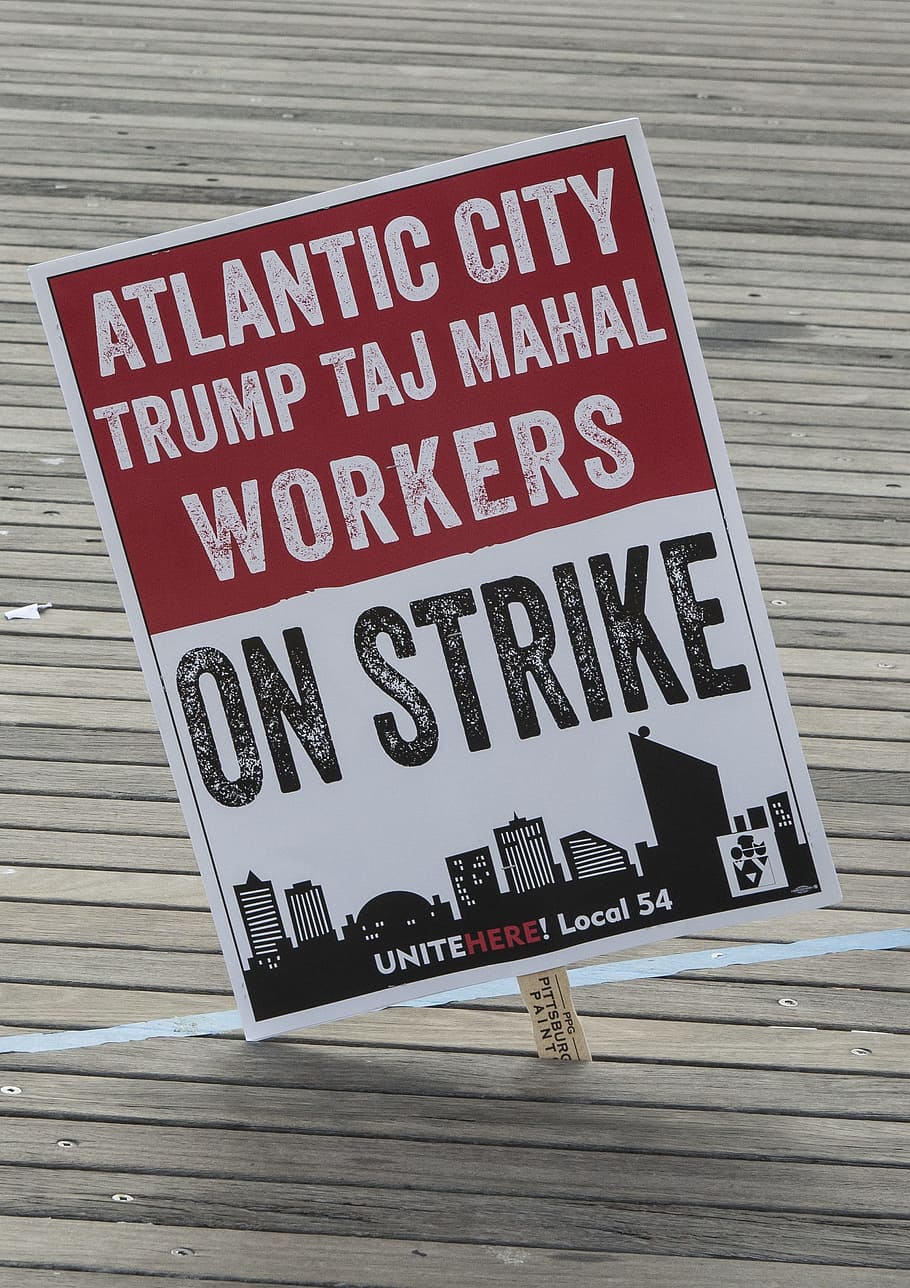 Atlantic City, New Jersey, Taj Mahal, atlantic city, new jersey, trump, strike, protest, workers, wages, text
