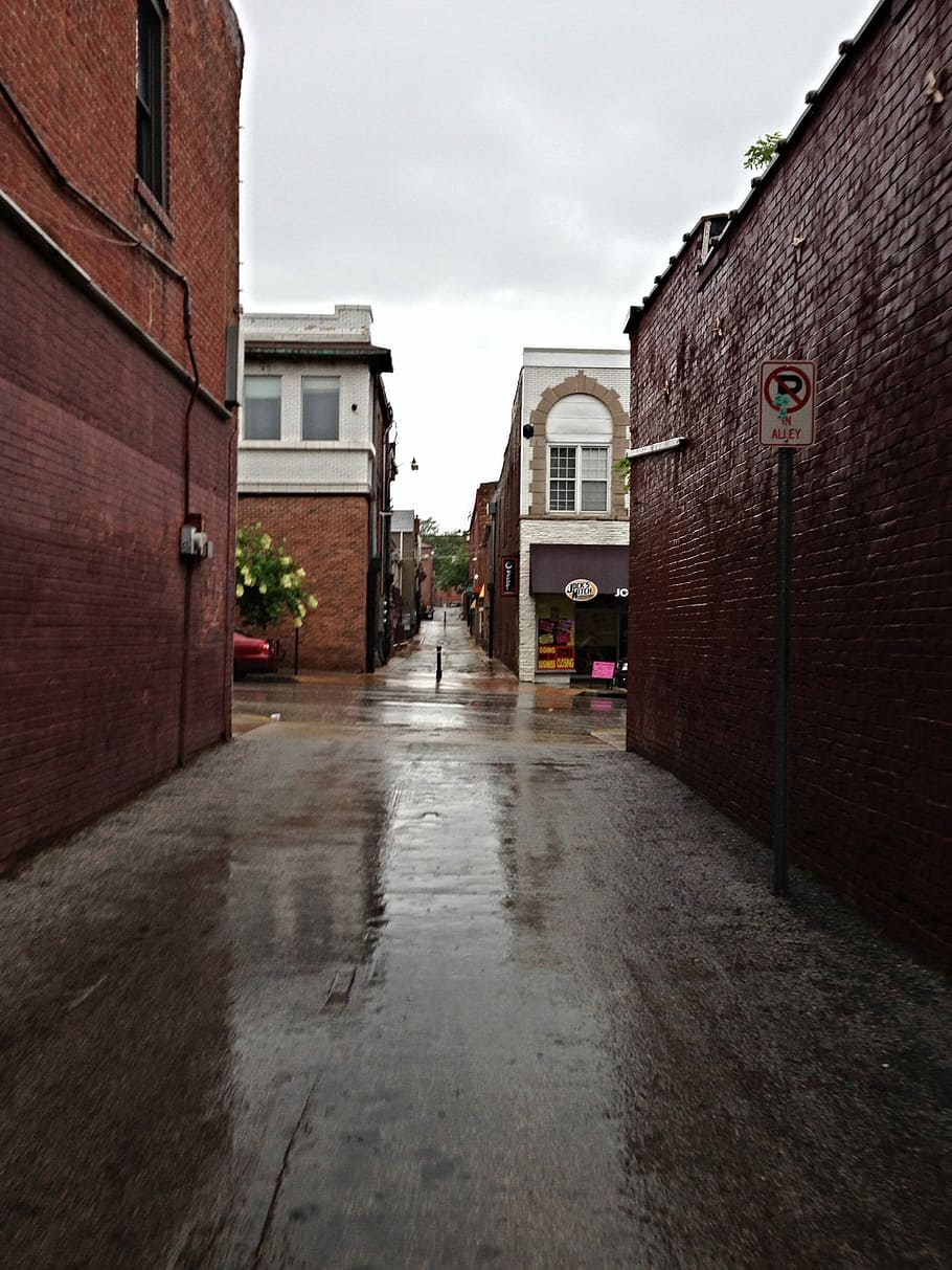 Alley, Rainy Day, Street, urban, wet, rain, building exterior, water, house, built structure