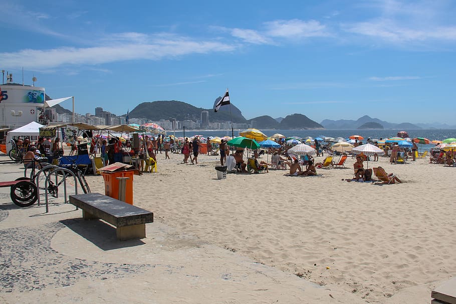 copacabana, pantai, rio de janeiro, posisi 5, pasir, lanskap, sekelompok orang, sekelompok besar orang, orang banyak, orang sungguhan