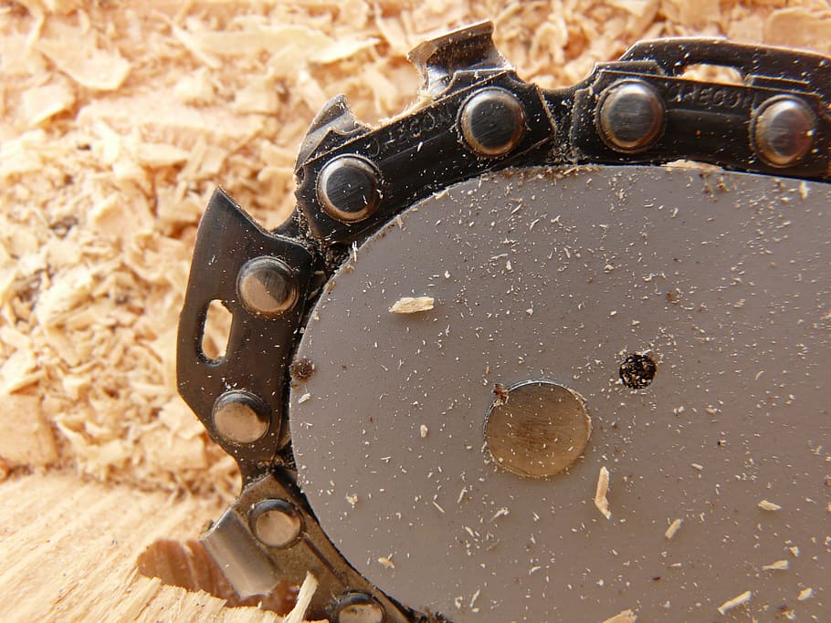 close-up photography, saw, chainring, chainsaw, chain, wood, firewood, woodworks, tree, timber