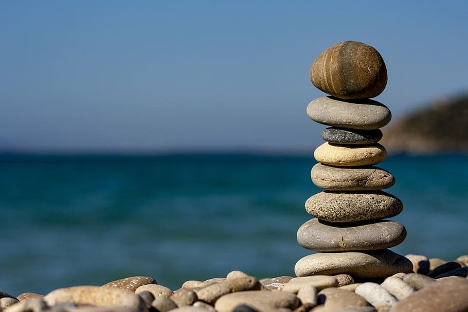 pilha, pedras, corpo, água, mar, cores, equilíbrio, pedra, composição, artístico