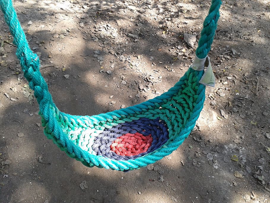 swing, blue, natural, game, high angle view, day, rope, playground, sand, nature