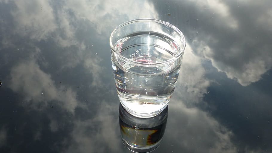 clear rock glass, glass, water, sky, live, reflection, drink, drinking Glass, nature, household equipment