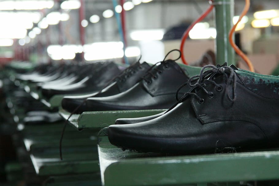 black leather shoes, shoes, new, shoe factory, men's shoes, near mint, easily, shoelace, shoe, indoors