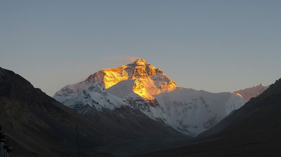 nieve, coronado, montaña, pálido, cielo nocturno, panorama, paisaje, naturaleza, monte everest, tibet