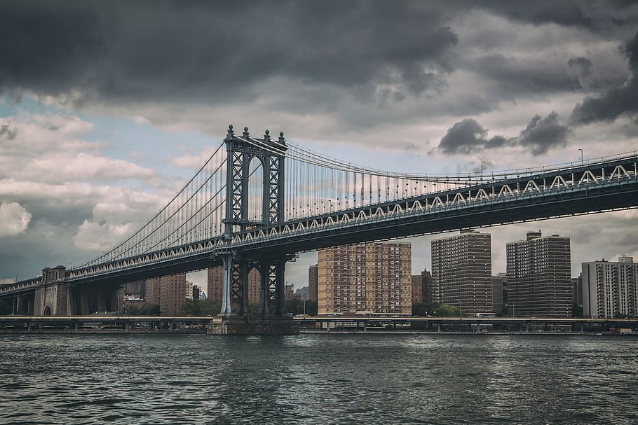 bidikan sudut lebar, baru, kota york, gambar, diambil, kanon 5, 5d, Wide-angle, bidikan, Jembatan Manhattan
