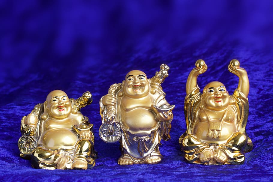 buddha, laughing, sculpture, figure, deity, wealth, fill, statue, painted, gold