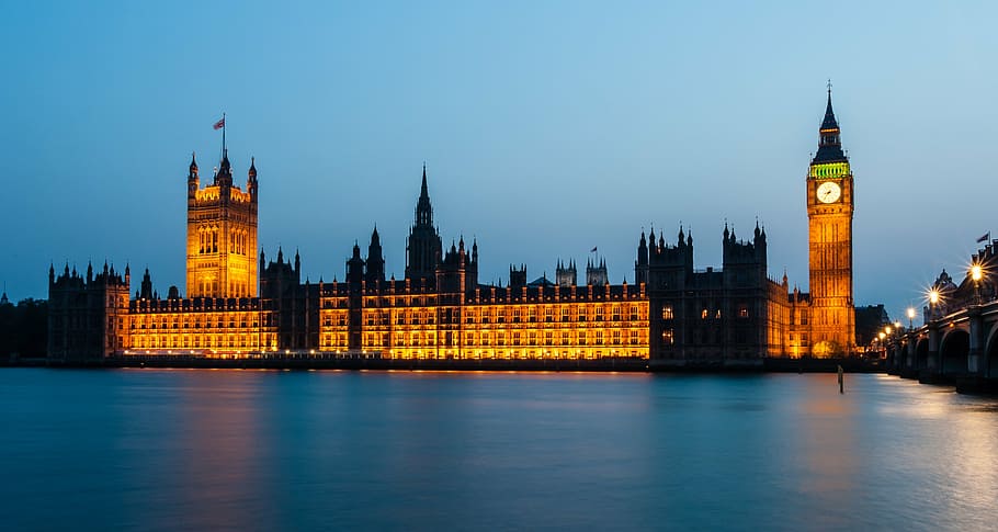big, ben tower, blue, sky, houses of parliament, london, parliament bridge, england, landmark, famous