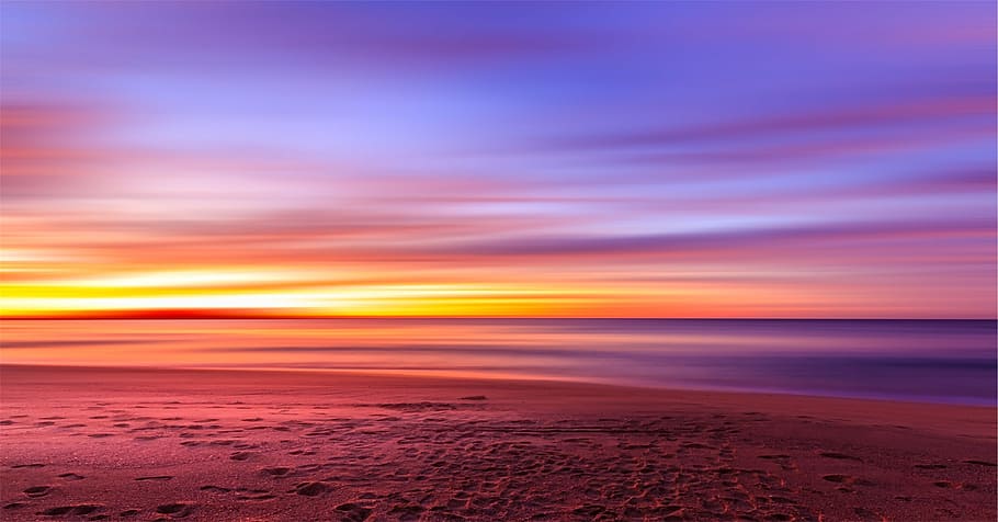 морской берег, золотой, час, цифровой, обои, пейзаж, фото, пурпурный, небо, закат