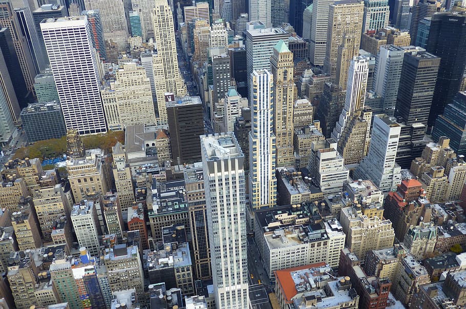 aéreo, vista, rascacielos, edificios, ciudad de nueva york, nueva york, manhattan, ciudad, américa, estadounidense