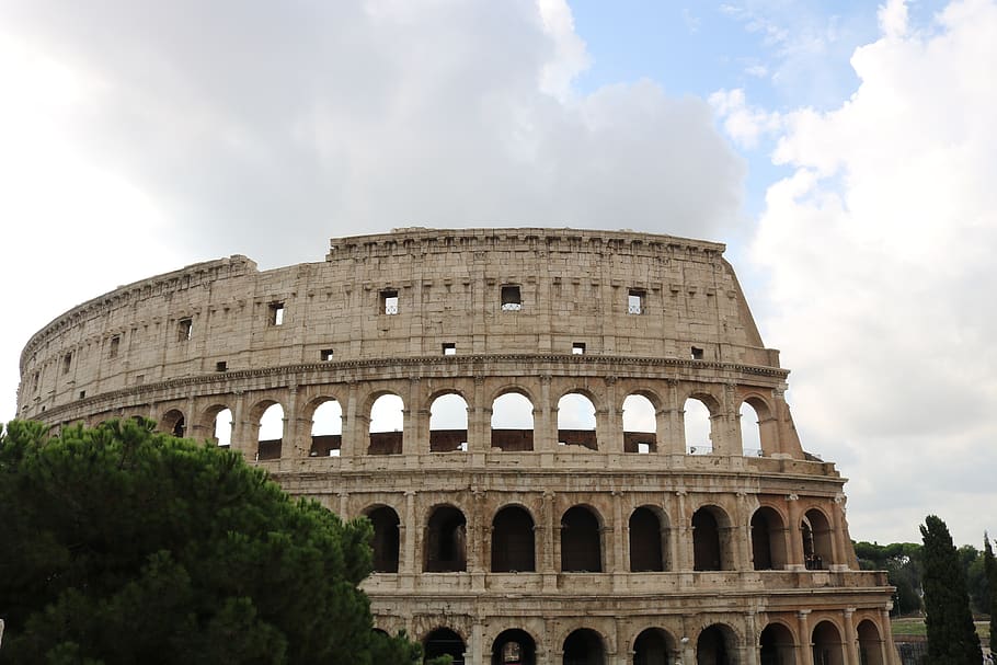 colosseum, italy, rome, sky, history, cloud - sky, the past, architecture, built structure, arch