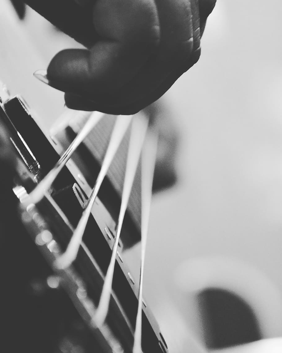 grayscale photo, person, playing, Guitar, Bass, Yamaha, Black And White, music, live, bb424
