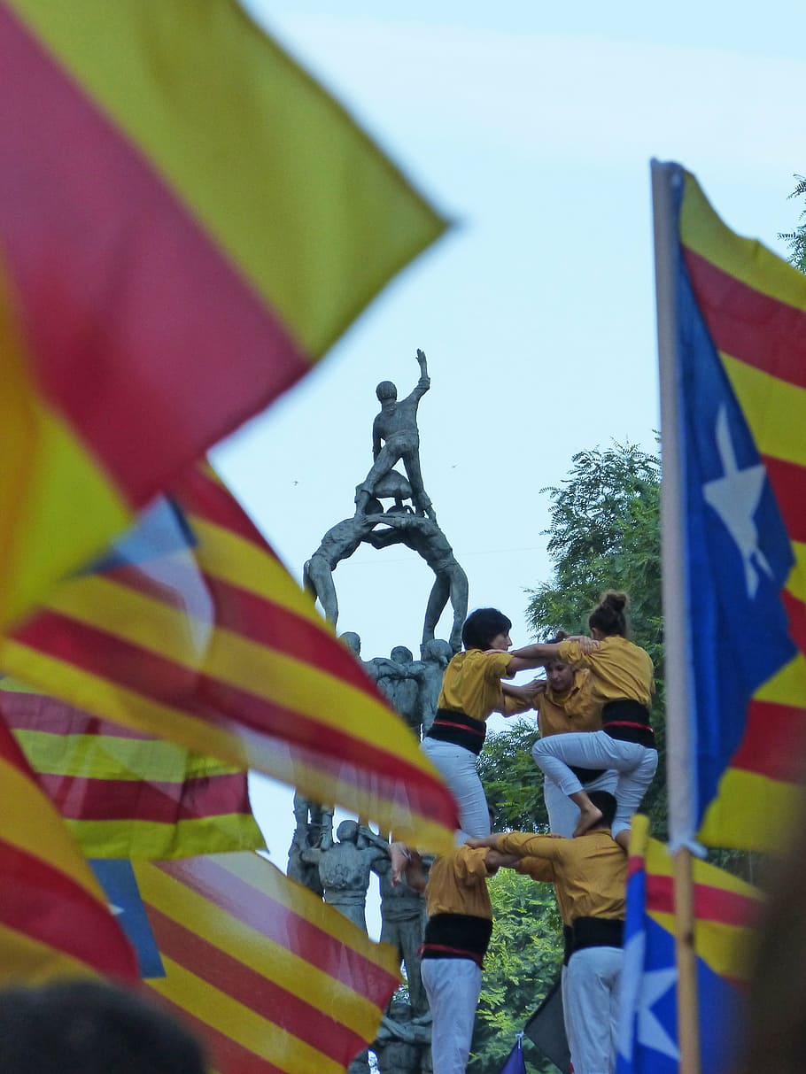 castells, castellers, estelada, símbolo, catalunha, díade, manifestação, independentismo, independência, ansaneta