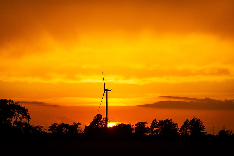 sunset, windmill, chatham-kent, ontario, mill, sky, landscape, dusk, clouds, field