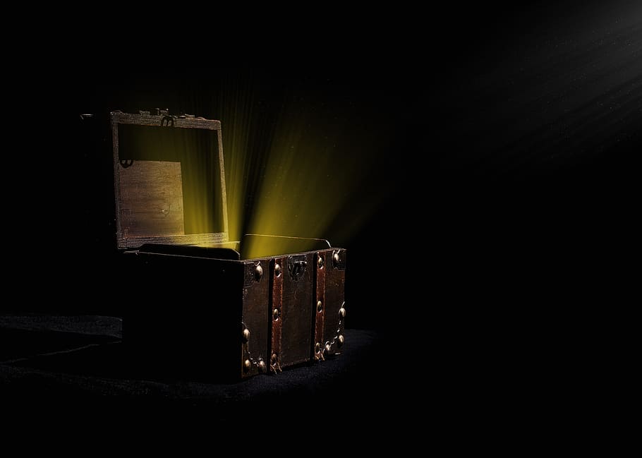 brown, wooden, treasure chest, analogue, art, box, chest, concert, dark, indoors
