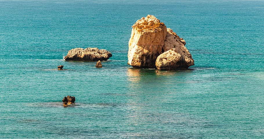 the beach of aphrodite, paphos, cyprus, landscape, sea, stone, archeology, nature, scenery, ancient