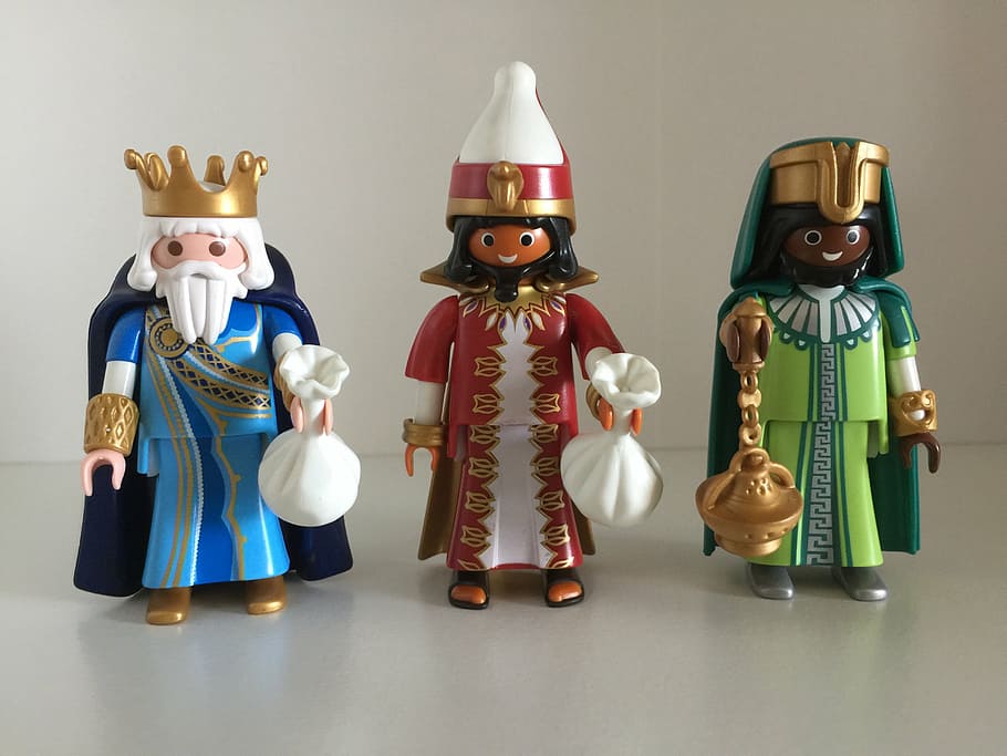 three, king figurines, gray, surface, playmobil, figure, toys, melchor, gaspar, magi