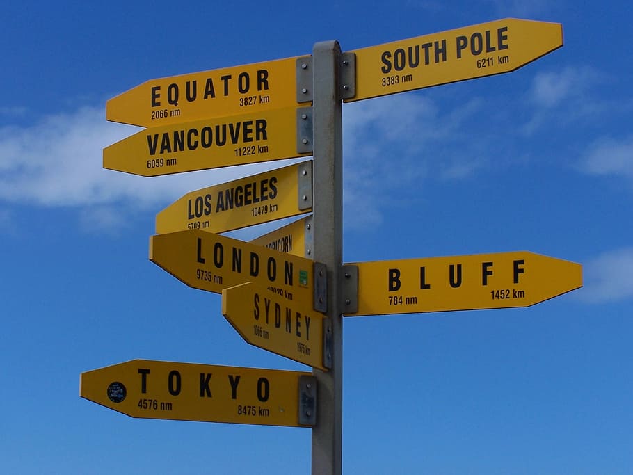 道路標識, 距離, ニュージーラント, 西洋文字, 案内, 方向, 通信, テキスト, コミュニケーション, 記号
