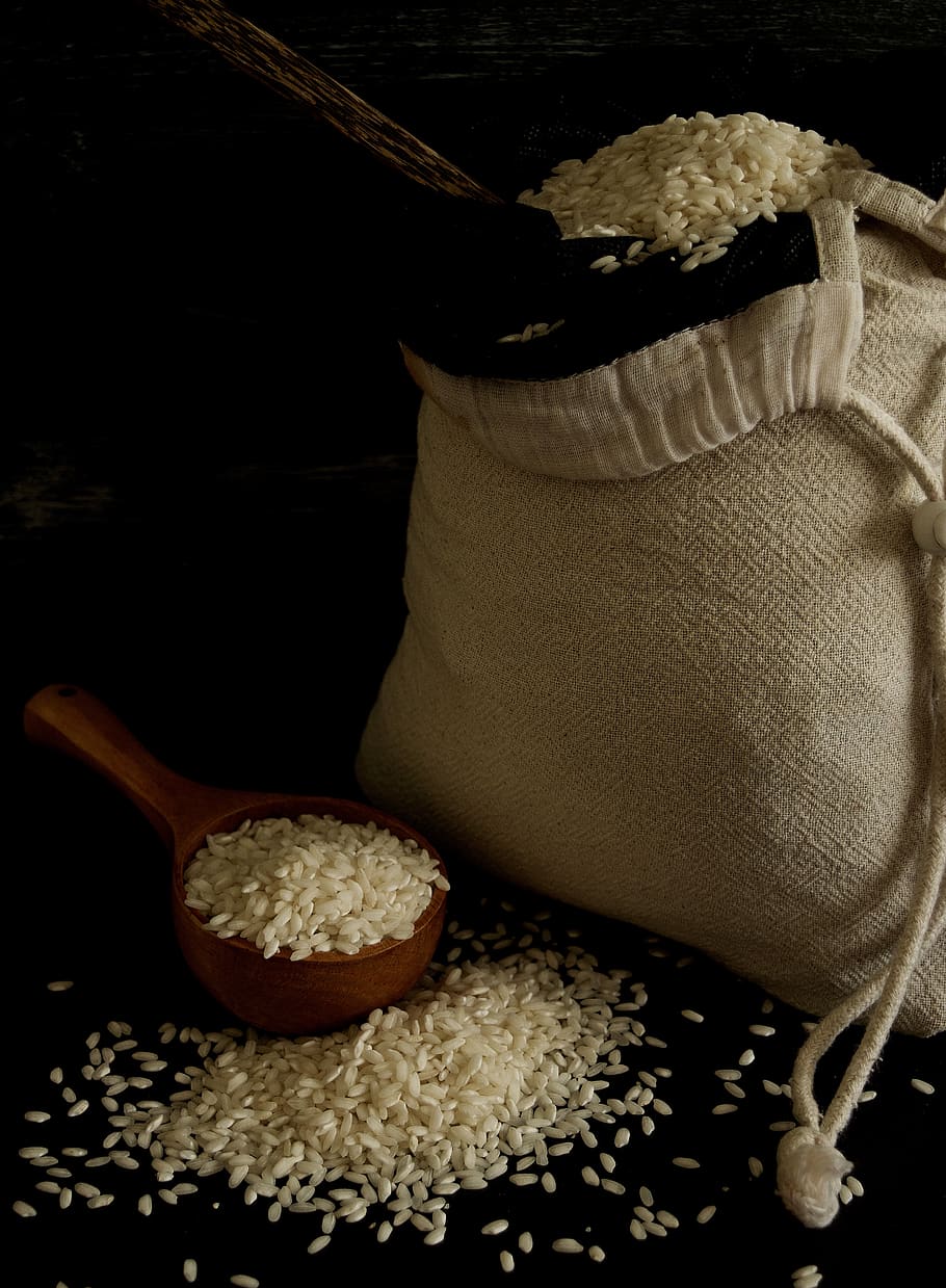 risotto rice, rice, italian, dark photo, rice in a sack, food and drink, still life, food, indoors, freshness